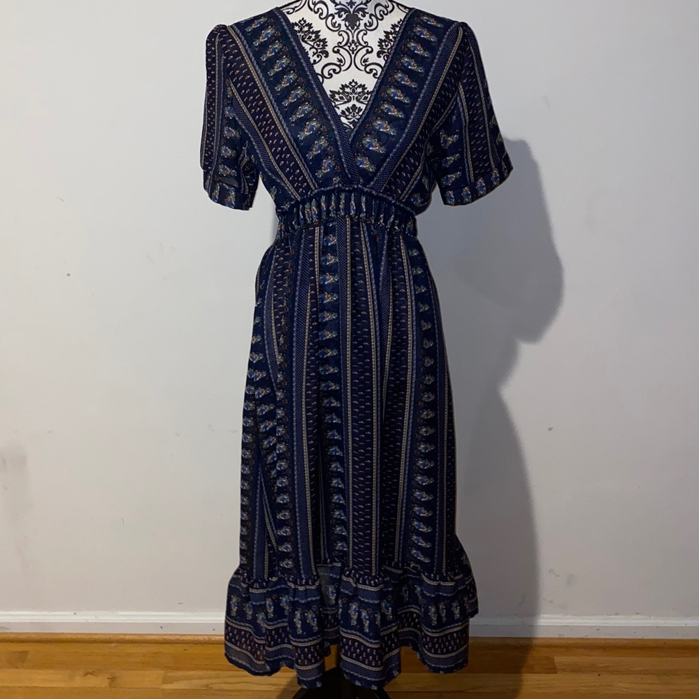 Bohemian Floral Maxi Boho V-Neck Boutique Dress Size Small - Picture 3 of 8
